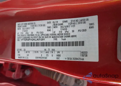 2019 Ford Ranger Xlt z USA, uszkodzony, nr VIN 1FTER4FH2KLA51291